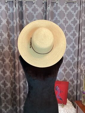 Nine West Natural Straw Wide-Brim Hat with Brown Band